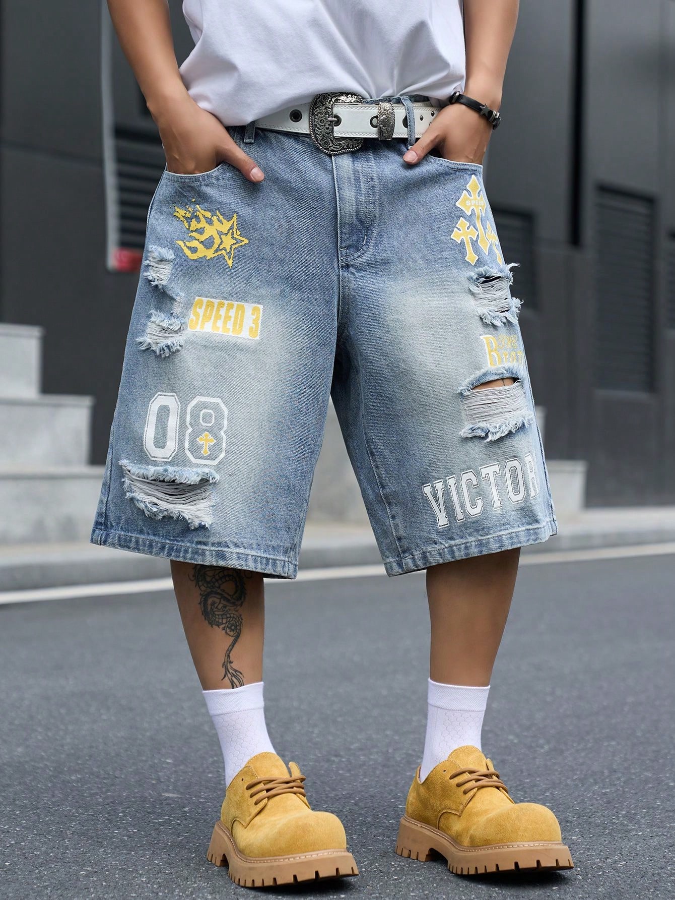 Men's Loose Fit Denim Bermuda  - Streetwear Brand Pants ulasan dan harga