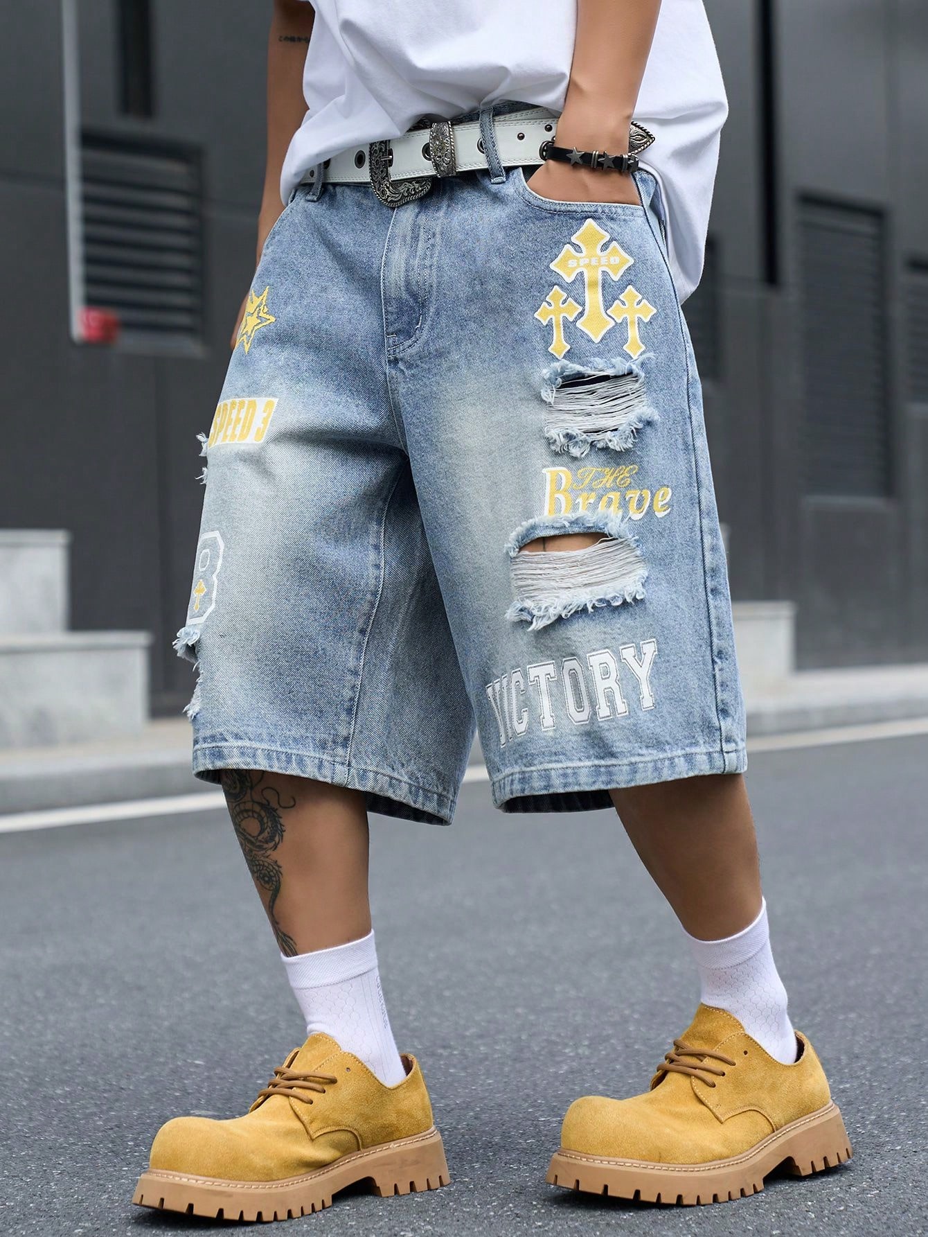 Men's Loose Fit Denim Bermuda  - Streetwear Brand Pants ulasan dan harga